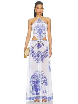 Bananhot - Riley Women's Halter Neck Tie-Up Maxi Dress Blue