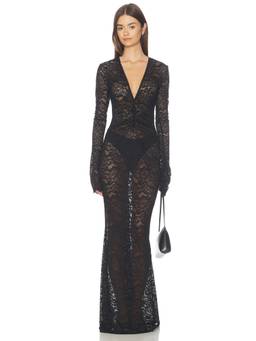 Bananhot - Tyler Women's Sheer Lace Ruched Maxi Dress Black