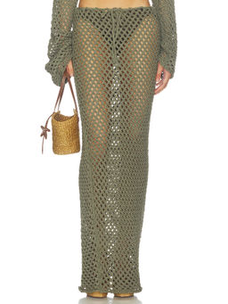 Bananhot - Magen Women's Open Knit Drawstring Maxi Skirt Olive