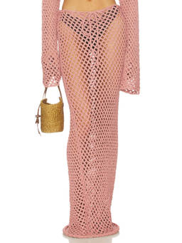 Bananhot - Crochet Knit Women's Drawstring Pull-On Maxi Skirt Rose Gold