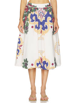 Bananhot - Concorde Bloom Women's Printed Bubble Hem Midi Skirt Multi-Color