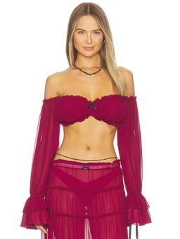 Bananhot - Sheer Chiffon Women's Off-Shoulder Full Sleeve Shirt Purple