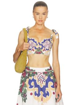 Bananhot - Solana Women's Self-Tie Strap Poplin Bikini Top Blue