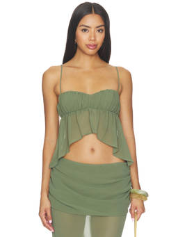 Bananhot - Georgette Women's Tie-Up Shoulder Strap Crop Top Olive