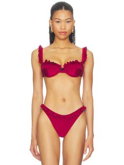 Bananhot - Angela Women's Underwire Ruffle Trim Bikini Top Red