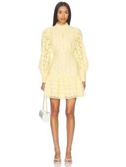 Bardot - Spot Lace Women's Button-Down Full Sleeve Mini Dress Yellow