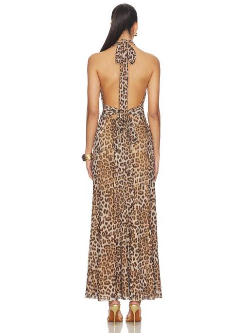 Buy Bardot Elera Printed Mesh Women's Ruched Halter Neck Maxi Dress Brown (10) Online