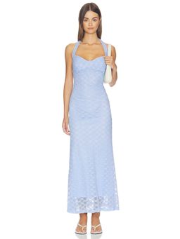 Bardot - Mariko Women's Halter Neck Lace Midi Dress Blue