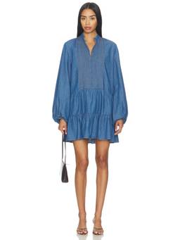 Bardot - Antonia Chambray Women's Button Front Balloon Sleeve Mini Dress Blue