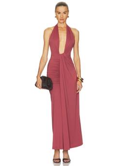 Bardot - Ines Women's Halter Neck Ruched Maxi Dress Rust
