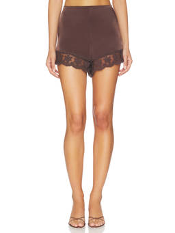 Bardot - Bonita Satin Women's Lace Trim Shorts Brown