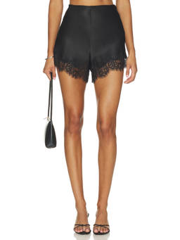 Bardot - Silvio Satin Lace Trim Women's Pull-On Shorts Black