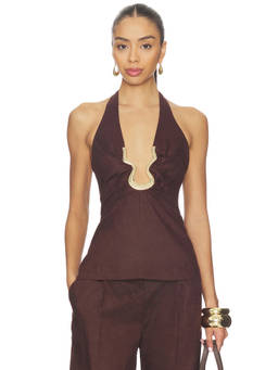 Bardot - Cavarly Linen Women's Sleeveless Halter Neck Top Brown