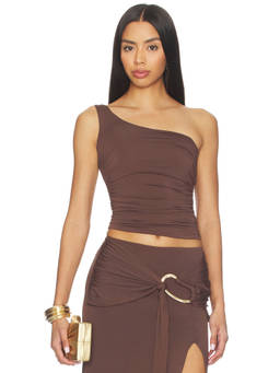 Bardot - Dion Women's One Shoulder Cropped Jersey Crop Top Brown