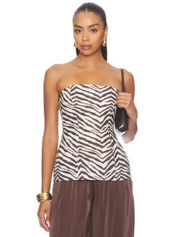 Bardot - Helenia Longline Women's Strapless Zebra Print Corset Top Brown
