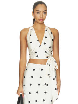 Bardot - Pheobe Satin Women's Halter Neck Tie-Up Crop Top Black