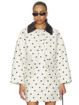 Baum und Pferdgarten - Creme Dot Women's Cropped Button Front Jacket Off White
