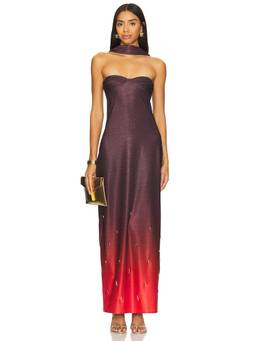 Baobab - Athena Women's Halter Neck Embellished Maxi Dress Red