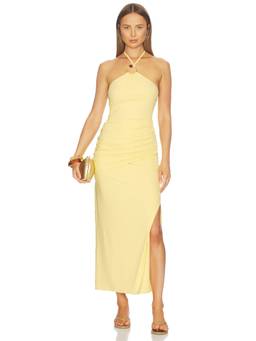 Baobab - Clelia Women's Halter Neck Ruched Maxi Dress Yellow