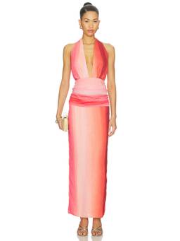 Baobab - Lima Women's Halter Neck Ruched Maxi Dress Pink