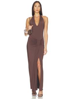 Baobab - Donatella Women's Halter Tie-Up Draped Maxi Dress Brown