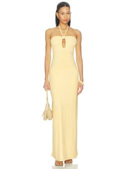 Baobab - Romina Women's Ruched Halter Neck Maxi Dress Yellow
