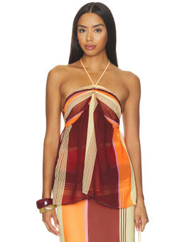 Baobab - Romina Women's Halter Neck Tie-Up Georgette Top Rust