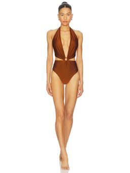 Baobab - Selena Women's Halter Neck Cut-Out One Piece Swimsuit Orange