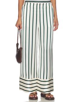 Bondi Born - Cannes Women's Elastic Waist Wide-Leg Silk Palazzo Pants Green