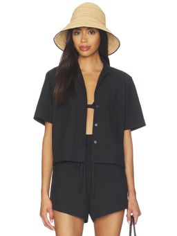 Bondi Born - Kyoto Women's Cropped Poplin Button-Up Shirt Black