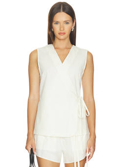 Bondi Born - Kyoto Women's Wrap V-Neck Sleeveless Blouse Off White