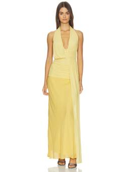 Bec + Bridge - Cassis Drape Women's Halter Neck Ruched Maxi Dress Yellow