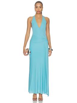 Bec + Bridge - Remi Women's Halter Neck Side Drape Maxi Dress Blue