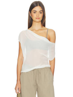 Bec + Bridge - Eloise Women's Layered Cowl Neck Chiffon Top Snow & Slate Grey