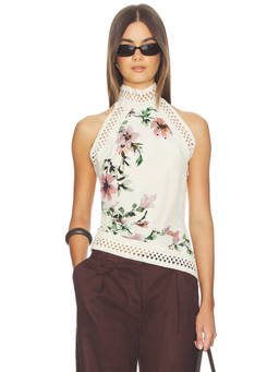 Bec + Bridge - Camelia Women's Floral Ruched Halter Neck Top Cream