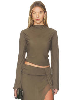 Bec + Bridge - Briya Women's Ruched Full Sleeve Crop Top Taupe