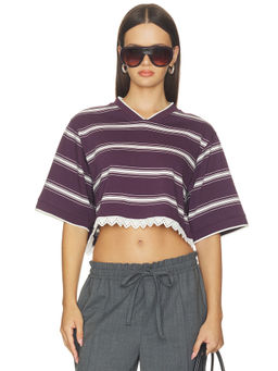 Bec + Bridge - Luisa Women's Striped Eyelet Trim Crop Top Plum & Cream