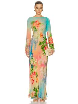 HEMANT AND NANDITA - Double Layer Women's Floral Mesh Maxi Dress Multi-Color