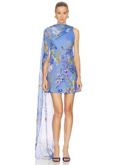 HEMANT AND NANDITA - Sash Women's Floral Print Satin Mini Dress Blue