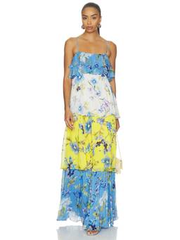 HEMANT AND NANDITA - Tiered Women's Floral Printed Strappy Maxi Dress Multi-Color