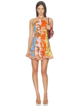 HEMANT AND NANDITA - Women's Halter Neck Paisley Print Flared Mini Dress Multi-Color