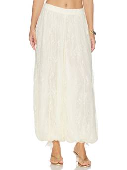 HEMANT AND NANDITA - Women's Elastic Waist Lace Harem Pants Eggshell