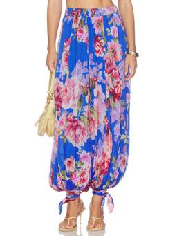 HEMANT AND NANDITA - Women's Floral Elastic Waist Harem Pants Blue
