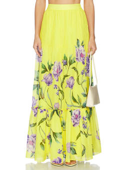 HEMANT AND NANDITA - Pintuck Women's Pleated Floral Maxi Skirt Yellow
