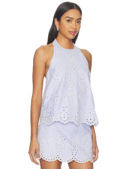 HEMANT AND NANDITA - Eyelet Women's Sleeveless Halter Neck Top Blue