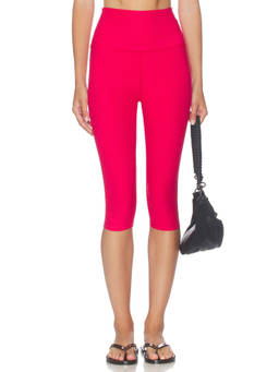 Beyond Yoga - High Waisted Women's Stretch Cropped Leggings Berry Red Heather
