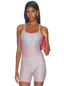 Beyond Yoga - Softmark Women's Slim Racerback Tank Top Sunwashed Gingham