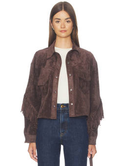 BLANKNYC - Cropped Women's Fringe Faux Suede Jacket Brown