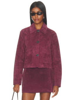 BLANKNYC - Women's Suede Button Front Leather Jacket Wine