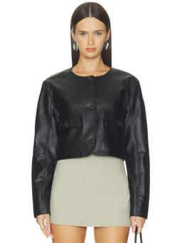 BLANKNYC - Faux Leather Women's Button Front Cropped Jacket Black